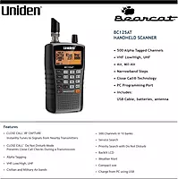 Uniden Bearcat BC125AT Handheld Scanner, 500-Alpha-Tagged Channels, Close Call Technology, PC Programable, Aviation, Marine
