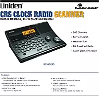 Uniden BC365CRS 500 Channel Scanner and Alarm Clock, Snooze, FM Radio, Weather Alerts, Search Bands used for Aviation