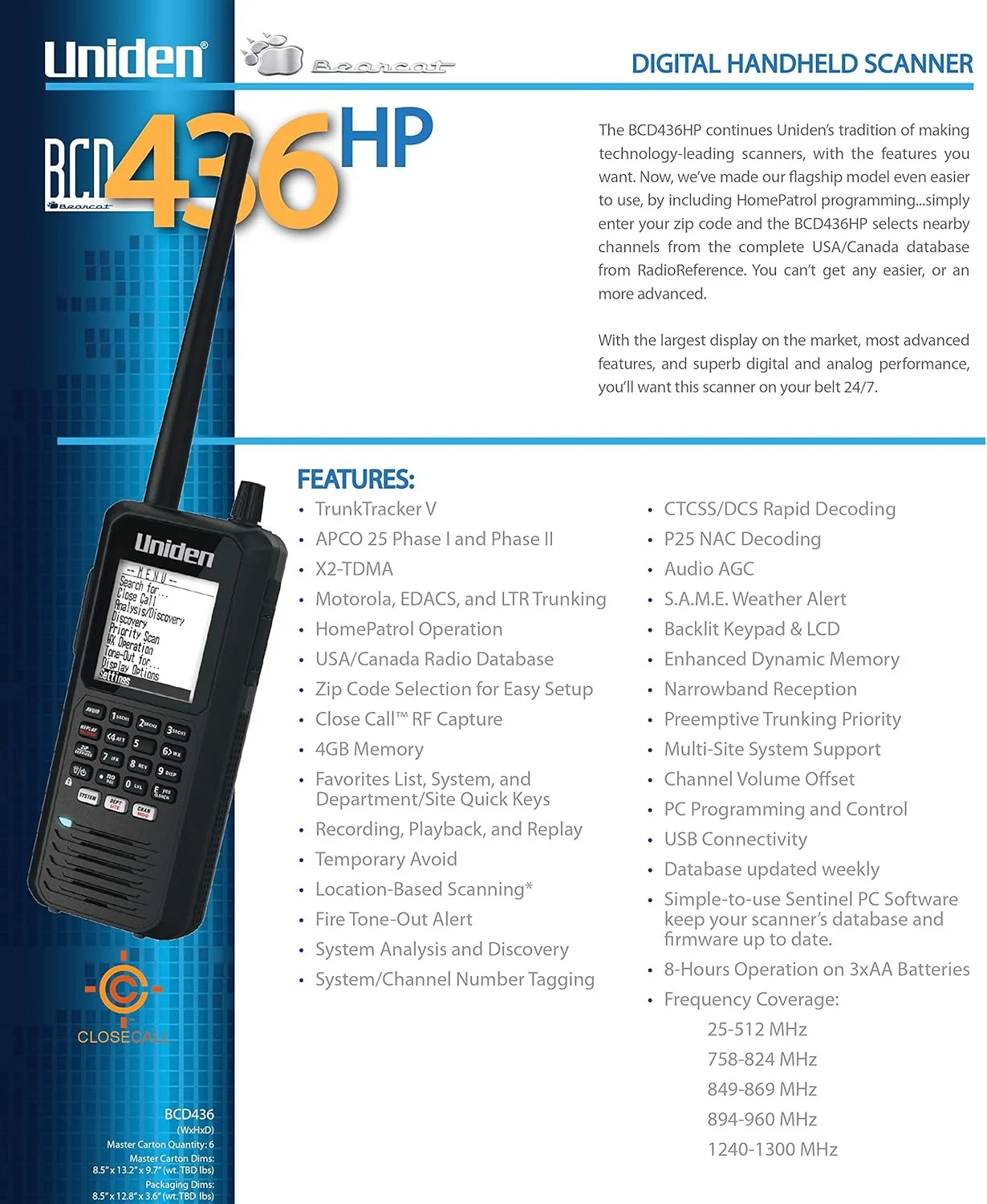 Uniden HomePatrol Series Digital Scanner with TrunkTracker V and S.A.M.E.