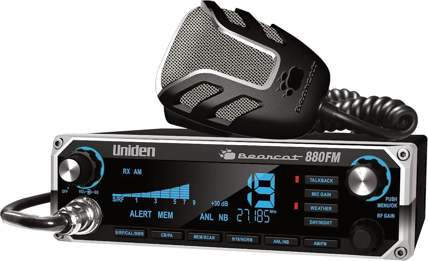 Uniden Bearcat 880FM CB Radio, 40 Channels with Dual-Mode AM/FM, Large Easy-to-Read Backlit 7-Color LCD Display