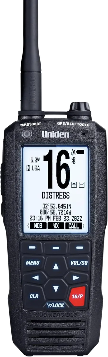 Uniden MHS338BT Floating, Handheld Marine VHF Radio, 6-Watts, GPS and Bluetooth, Submersible IPX8