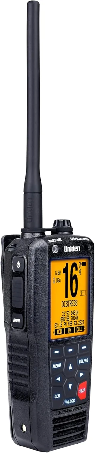 Uniden MHS338BT Floating, Handheld Marine VHF Radio, 6-Watts, GPS and Bluetooth, Submersible IPX8