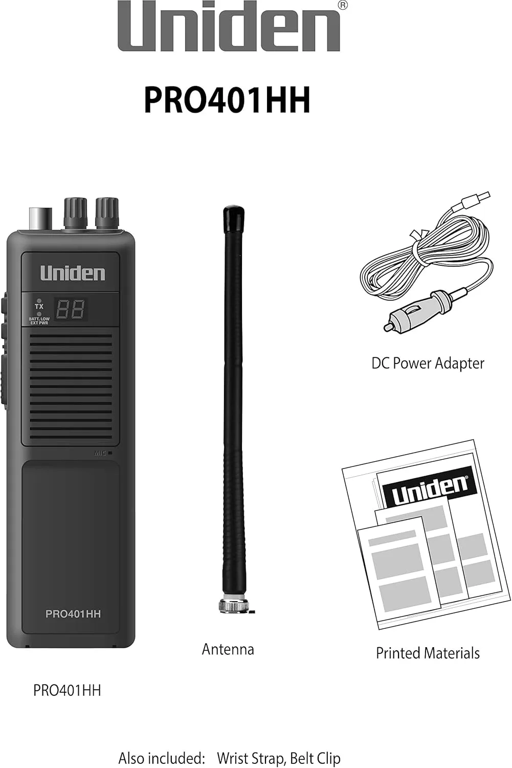 Uniden PRO401HH Professional Series 40 Channel Handheld CB Radio, 4 Watts Power with Hi/Low Power Switch