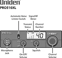 Uniden PRO510XL Pro Series 40-Channel CB Radio. Compact Design. Backlit LCD Display. Public Address. ANL Switch and 7 Watts