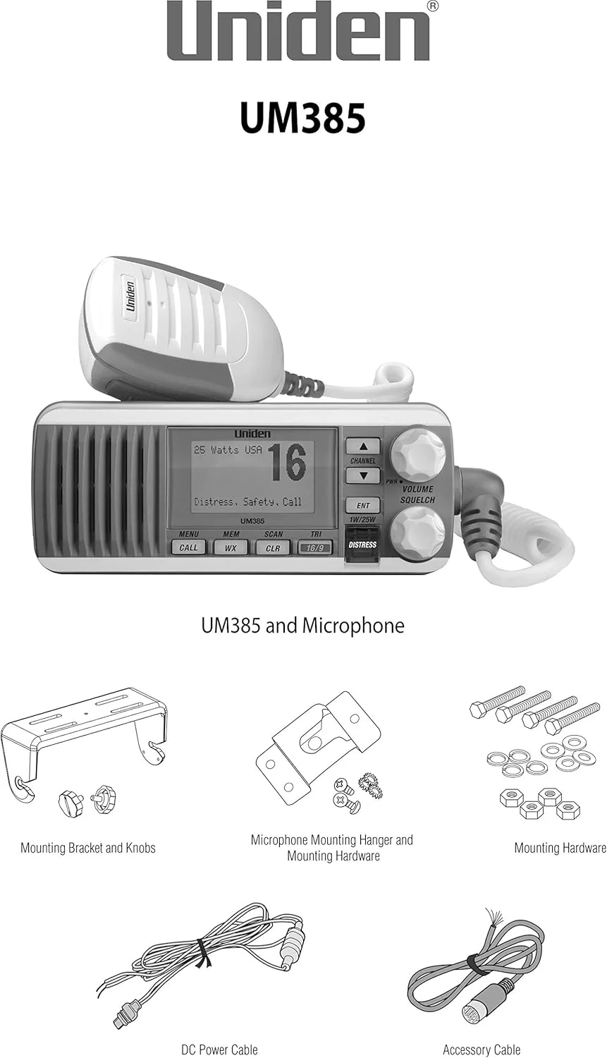 Uniden UM385 25 Watt Fixed Mount Marine VHF Radio