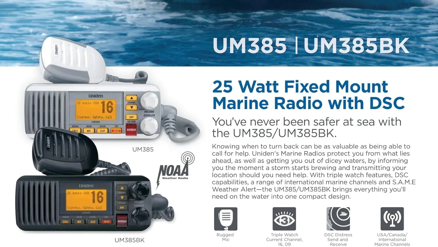Uniden UM385 25 Watt Fixed Mount Marine VHF Radio