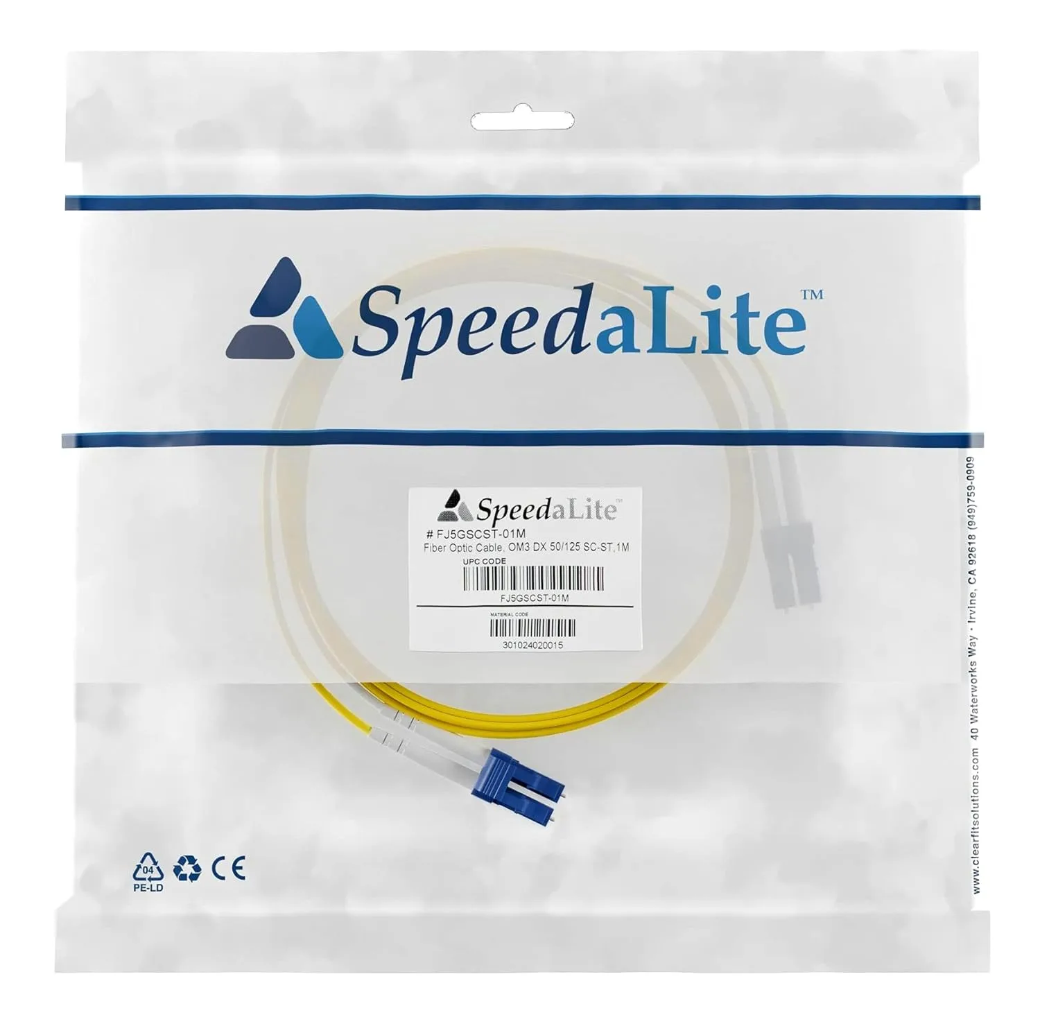 Fiber Optic Patch Cable, LC-LC, 9/125 Singlemode Duplex, Yellow, 2m