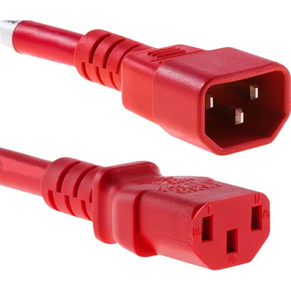 POWER CORD C13 - C14, 18AWG, 10AMP, 250V, SVT JACKET, RED, 7FT, IEC C13 TO IEC C