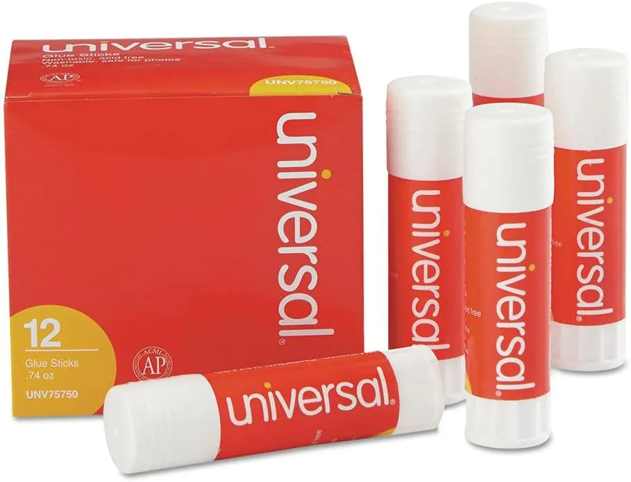 Universal 75750 Glue Stick, .74 oz, Stick, Clear (Pack of 12)