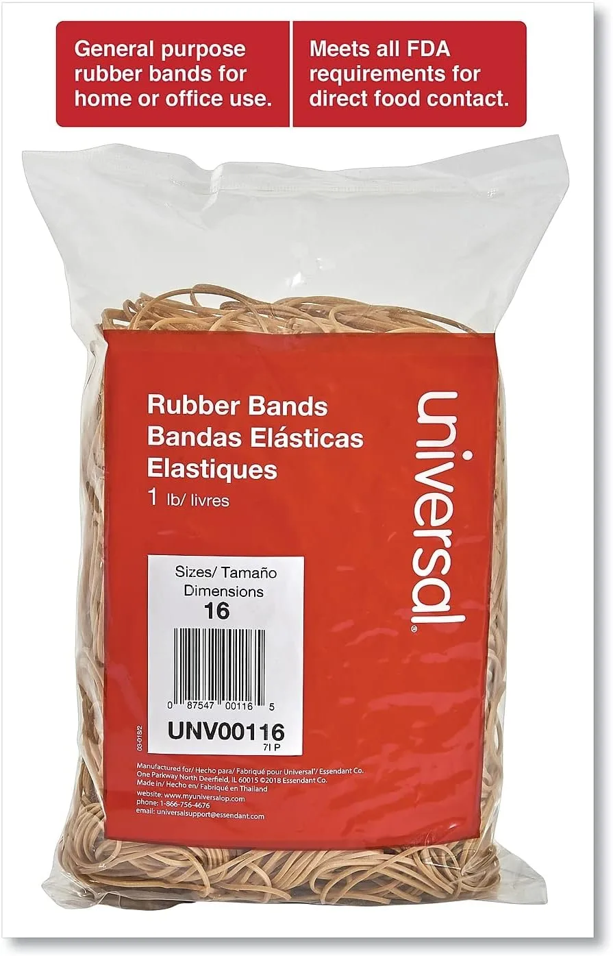 Universal Rubber Bands, Size #16, 2.5in x 0.06in, 1900 Count, Beige