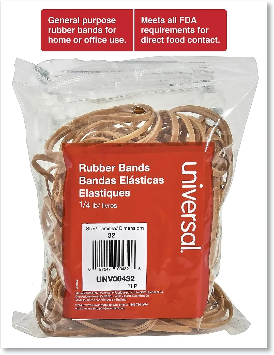 Universal Rubber Bands, Size 32, 3" x 1/8", 205 Pack (432)