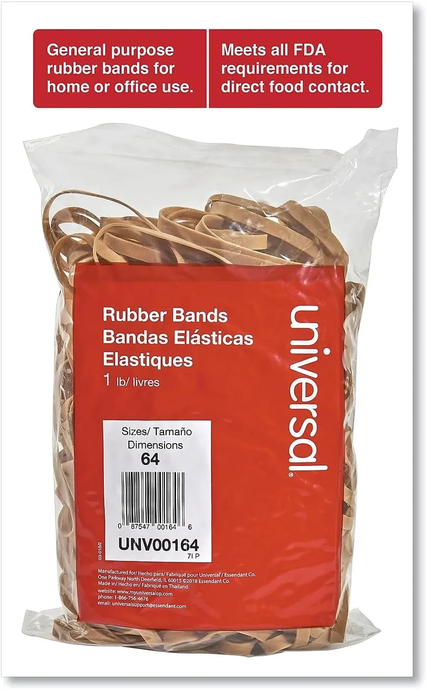 Universal UNV00164 0.04 in. Gauge Size 64 Rubber Bands - Beige (320/Pack) 1 LB