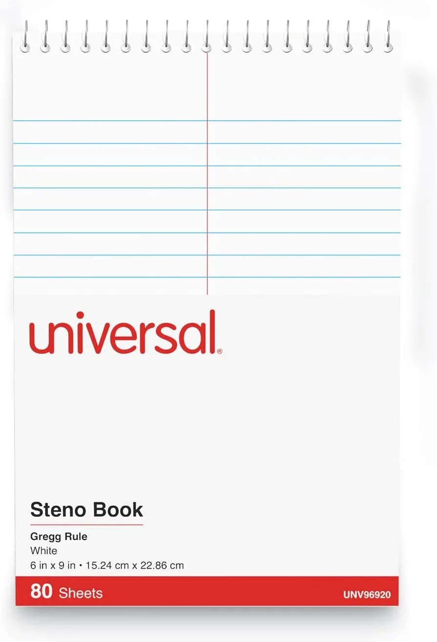 Universal 96920 Steno Book, Gregg Rule, 6 x 9, White, 80 Sheets