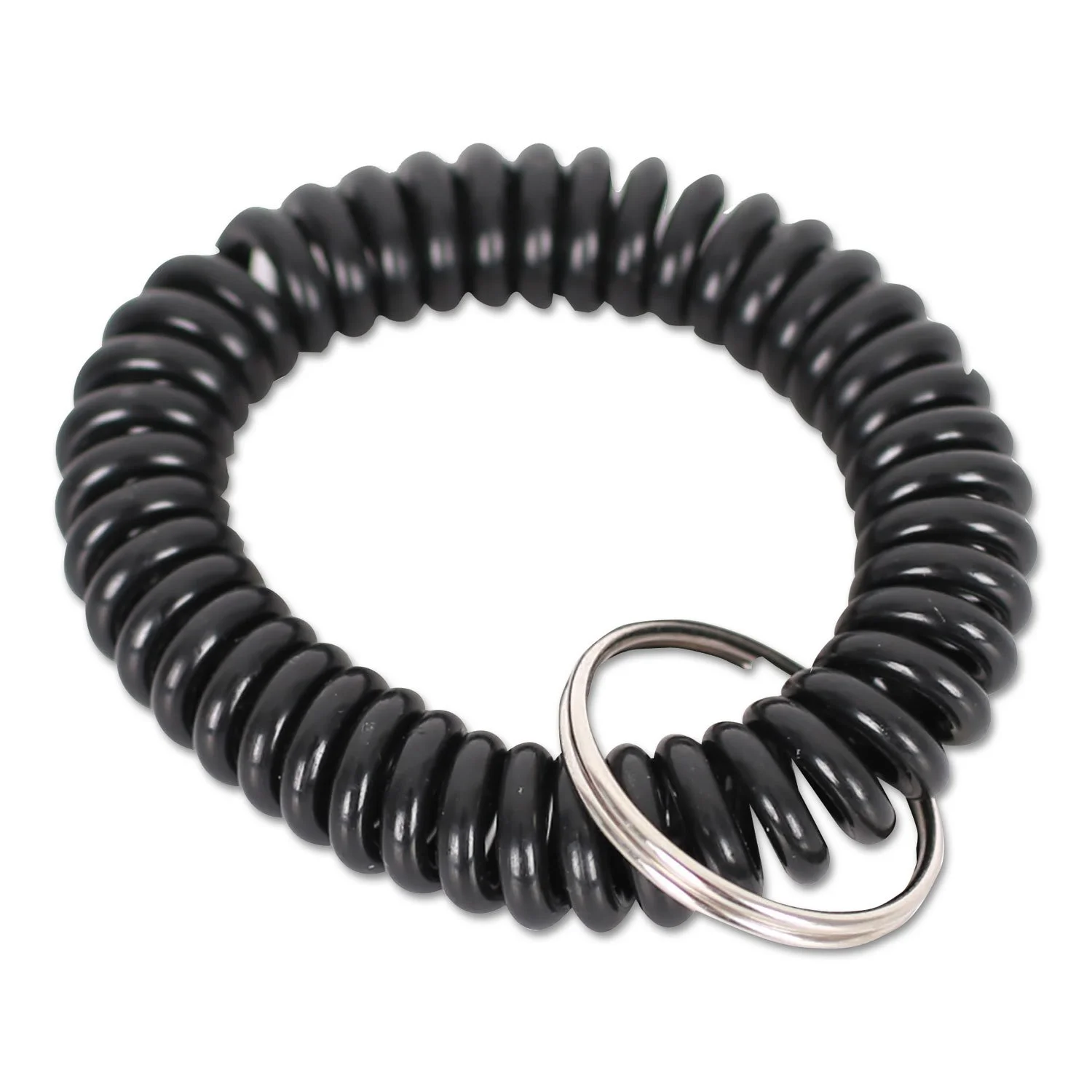Universal Wrist Coil Plus Key Ring, Plastic, Black, 6/Pack