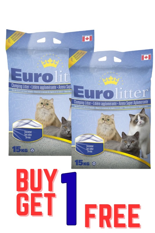 Eurolitter Premium Cat Litter – Unscented 15 kg Buy 1 Get 1