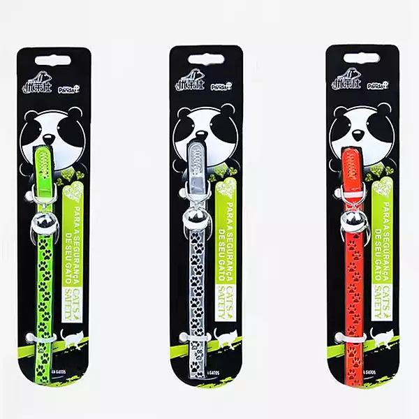Reflective Adjustable Cat Collar with Bell – Paw Print Design