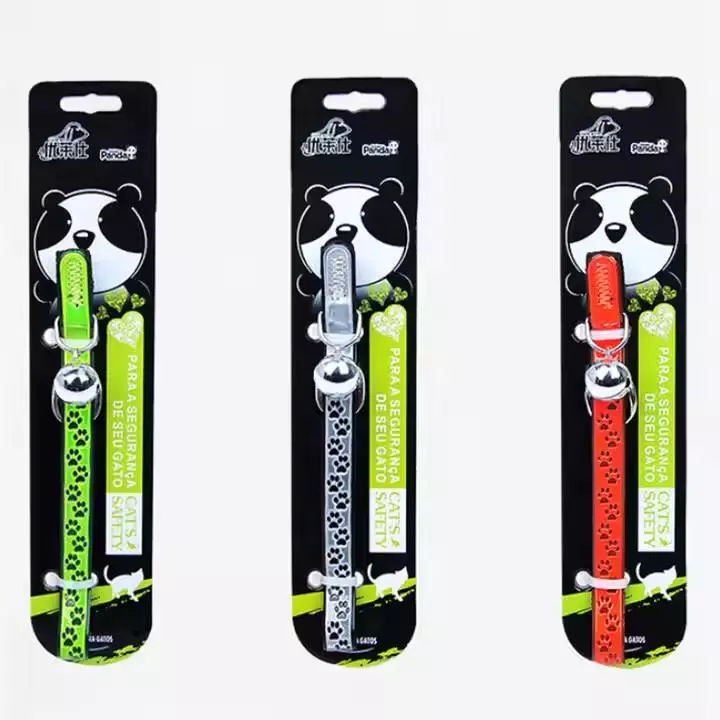 Reflective Adjustable Cat Collar with Bell – Paw Print Design