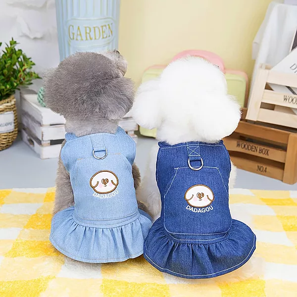 Denim Style Dog Dress with D-Ring – Cute Princess Pet Outfit