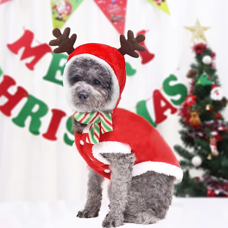 Christmas Reindeer Dog Costume – Warm Holiday Pet Outfit with Hood