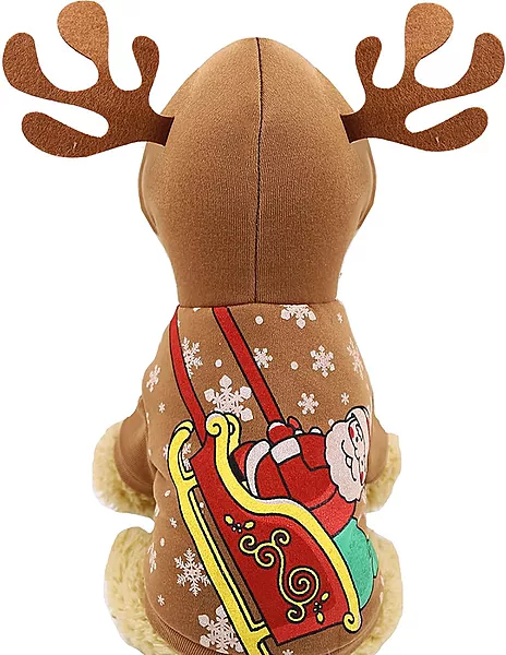 Christmas Reindeer Hoodie Dog Costume – Santa Sleigh Winter Pet Outfit
