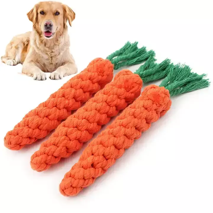 Braided Cotton Rope Carrot Dog Toy
