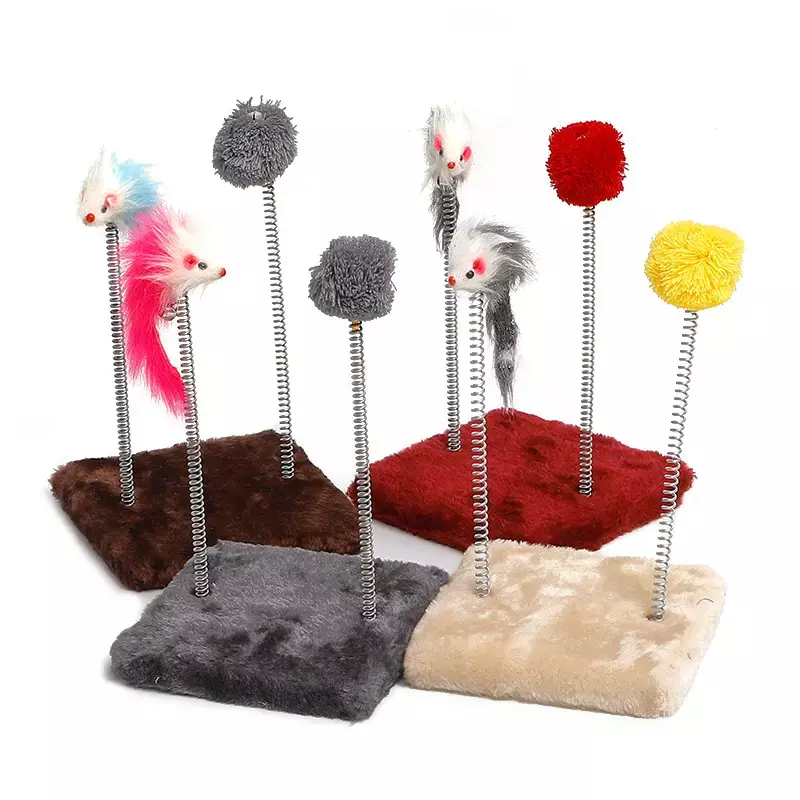 Spring Base Cat Teaser Toy with Plush Pad and Mouse Ball