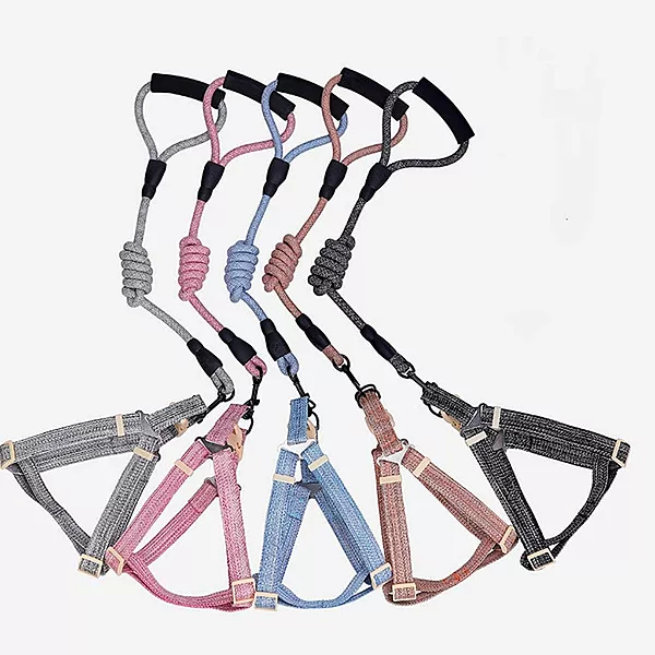 Soft Rope Dog Harness & Knot Leash Set – Adjustable Lightweight Walking Set