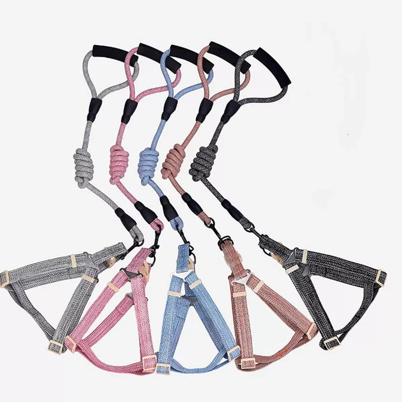 Soft Rope Dog Harness & Knot Leash Set – Adjustable Lightweight Walking Set