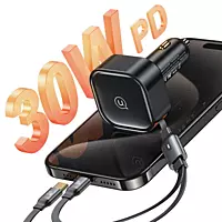 USAMS  C41 PD 30W Phone Fast Charging Car Charger With Type-C / 8 Pin Cable USCC219