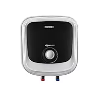 The sleek, white Usha Aquabuddy 15L Water Heater mounted on a modern bathroom wall. The sleek, white Usha Aquabuddy 15L Water Heater mounted on a modern bathroom wall.