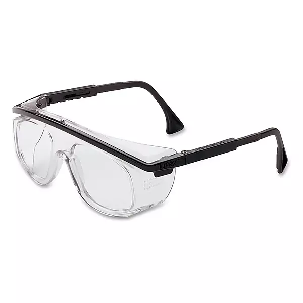Honeywell Uvex Astro Otg 3001 Wraparound Safety Glasses, Black Plastic Frame, Clear Lens