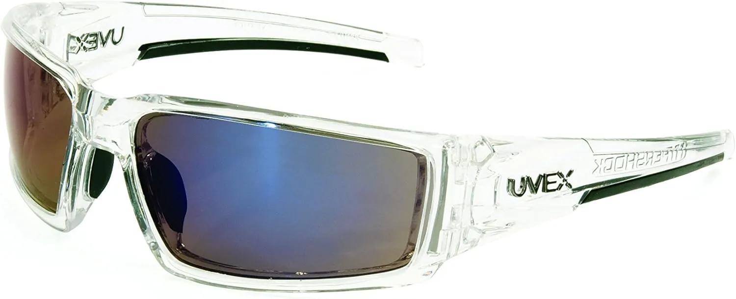 Uvex by Honeywell Hypershock Safety Glasses, Clear Frame with Blue Mirror Lens & Anti-Scratch Hardcoat (S2975)