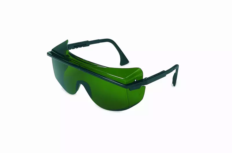 Honeywell Uvex by Shade 3.0 Safety Glasses, Scratch-Resistant, OTG, Black With Green Lens, Standard (S2508)