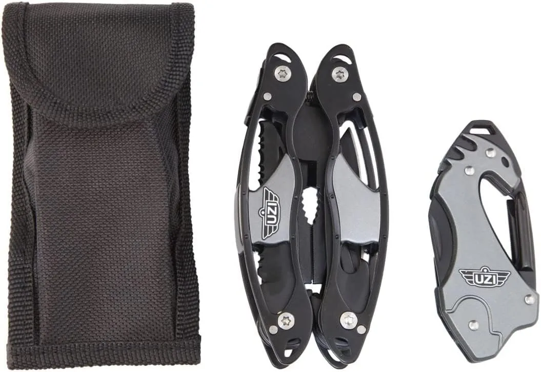 UZI UZI-GS-001 Survival Tactical Combo Pack with Multi-Tool Pliers and Keychain, Black