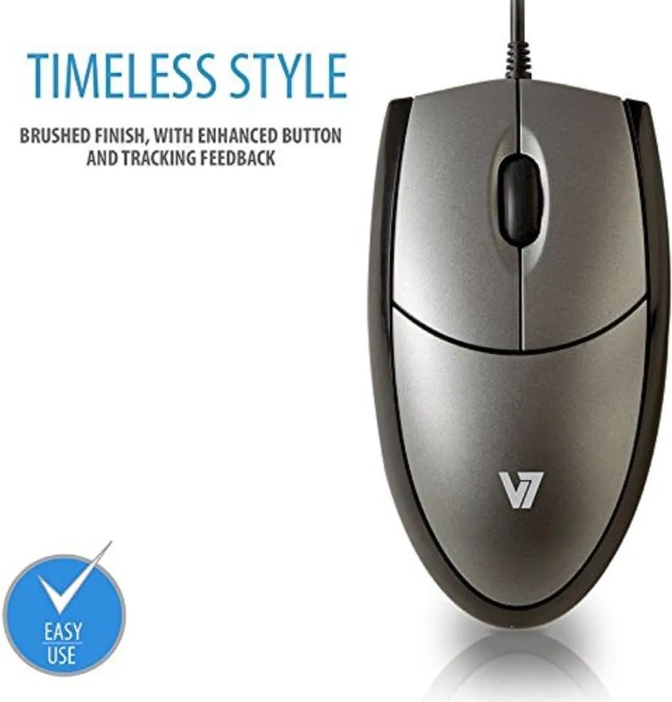 V7 MV3000010-5NC 3BTN USB Wired Optical Mouse,Silver / Black Wired Full size