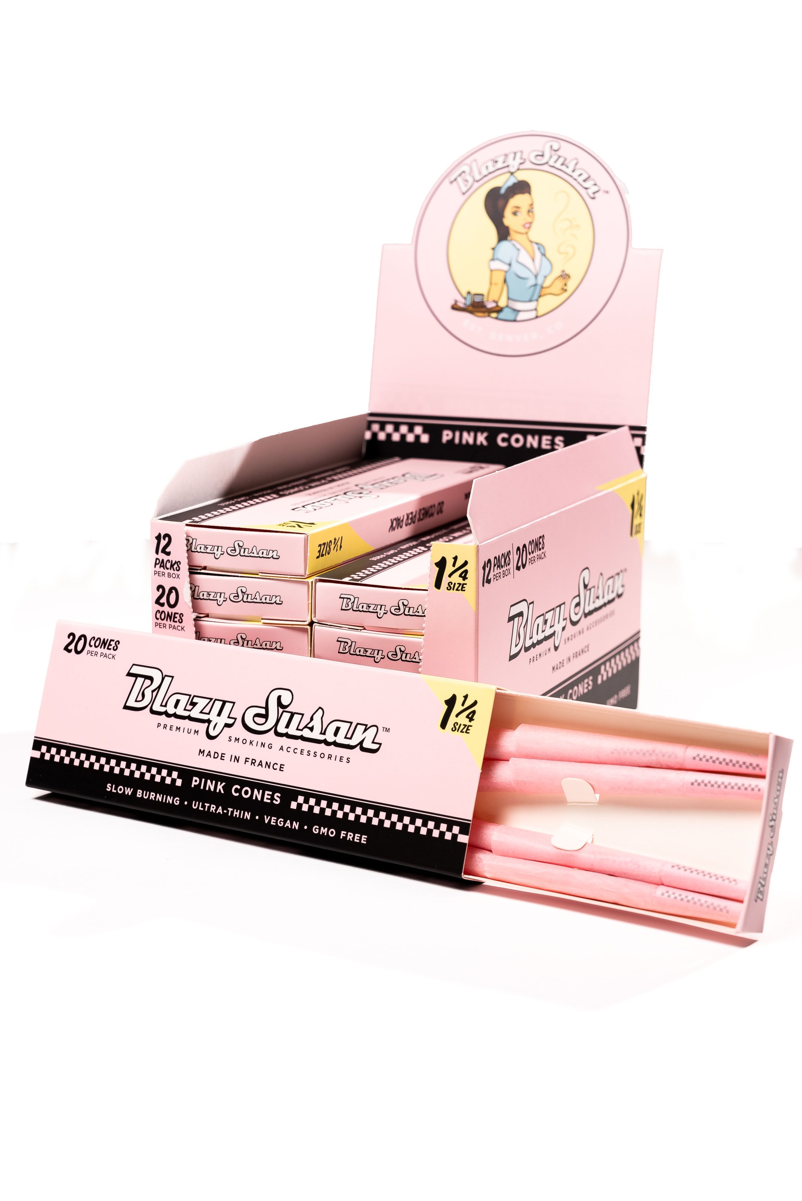 Blazy Susan® - Pink Pre-Roll Cones 1¼ (20ct) - Display of 12