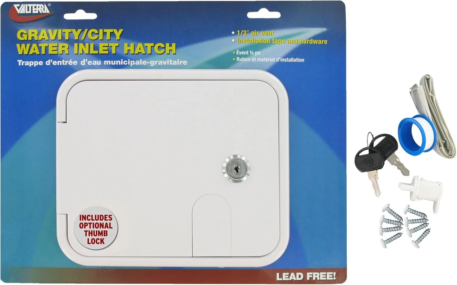 Valterra A01-2004VP White Carded Gravity/Plastic City Water Inlet Hatch