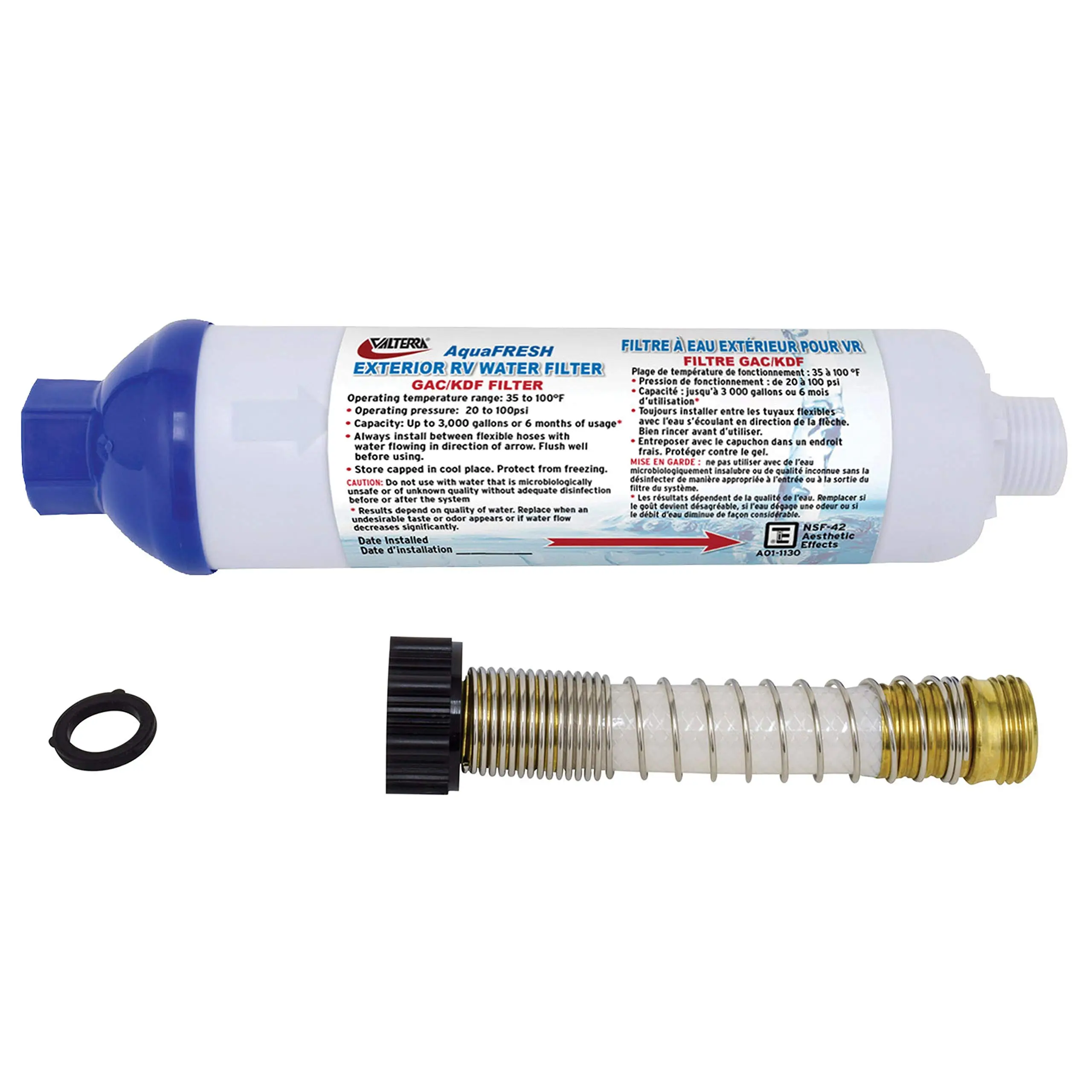 AquaFRESH Exterior RV Water Filter Kit w/Hose Connections & Hose Saver