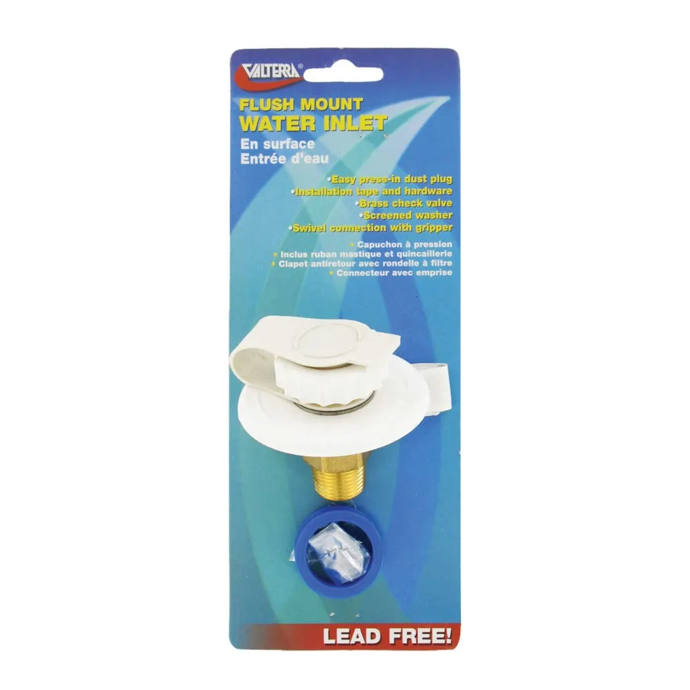 Valterra Flush-Mount Flange Water Inlet, 2-3/4" Flange, 1/2" MPT