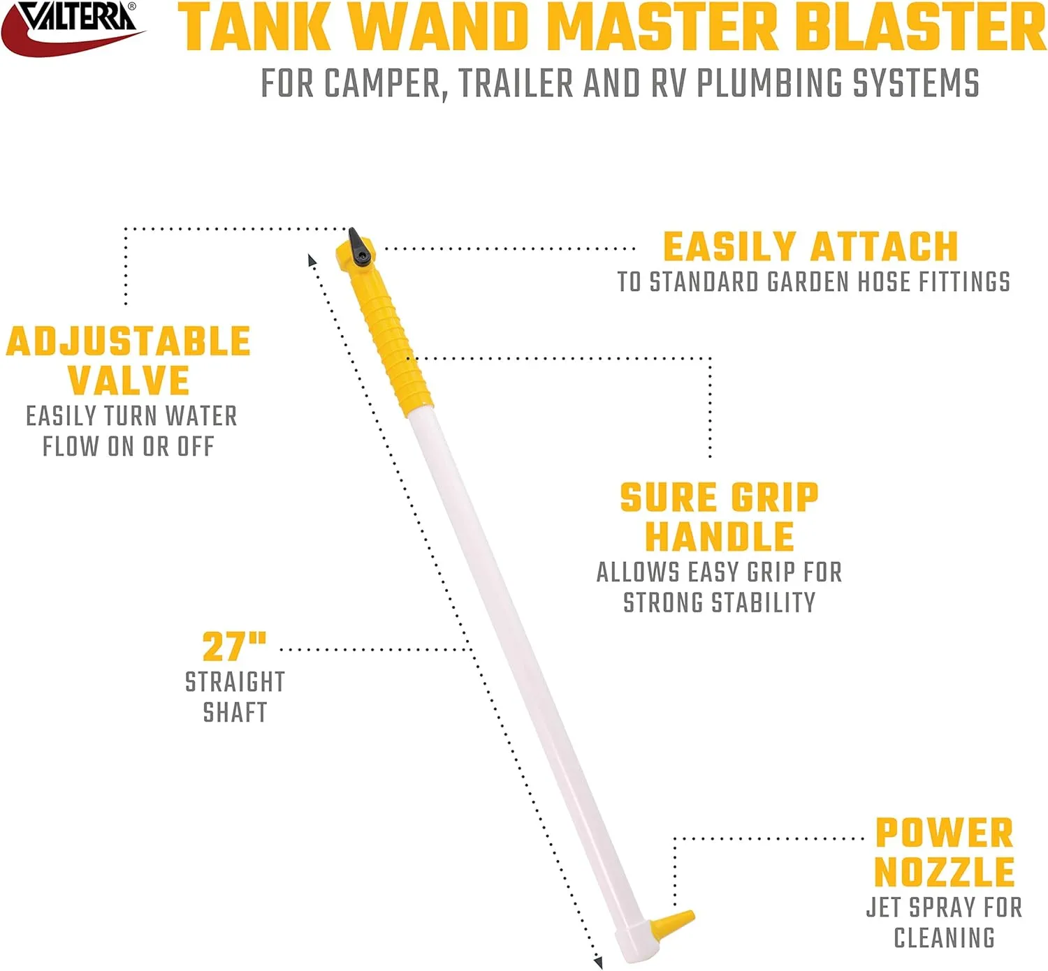 Valterra A01-0184VP Master Blaster RV Tank Cleaning Wand with Power Nozzle , White