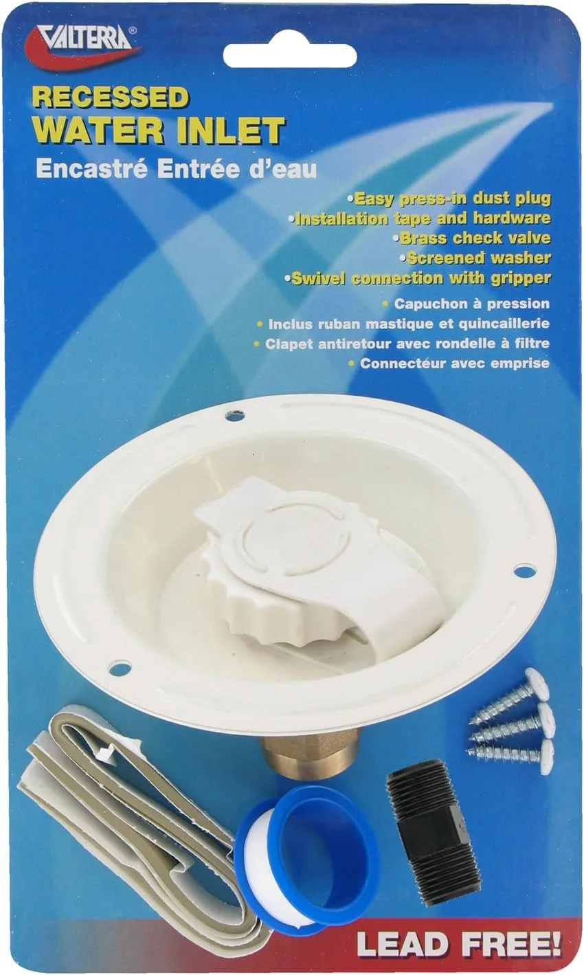 Valterra A01-0177LFVP Colonial White Lead-Free Metal Recessed Water Inlet