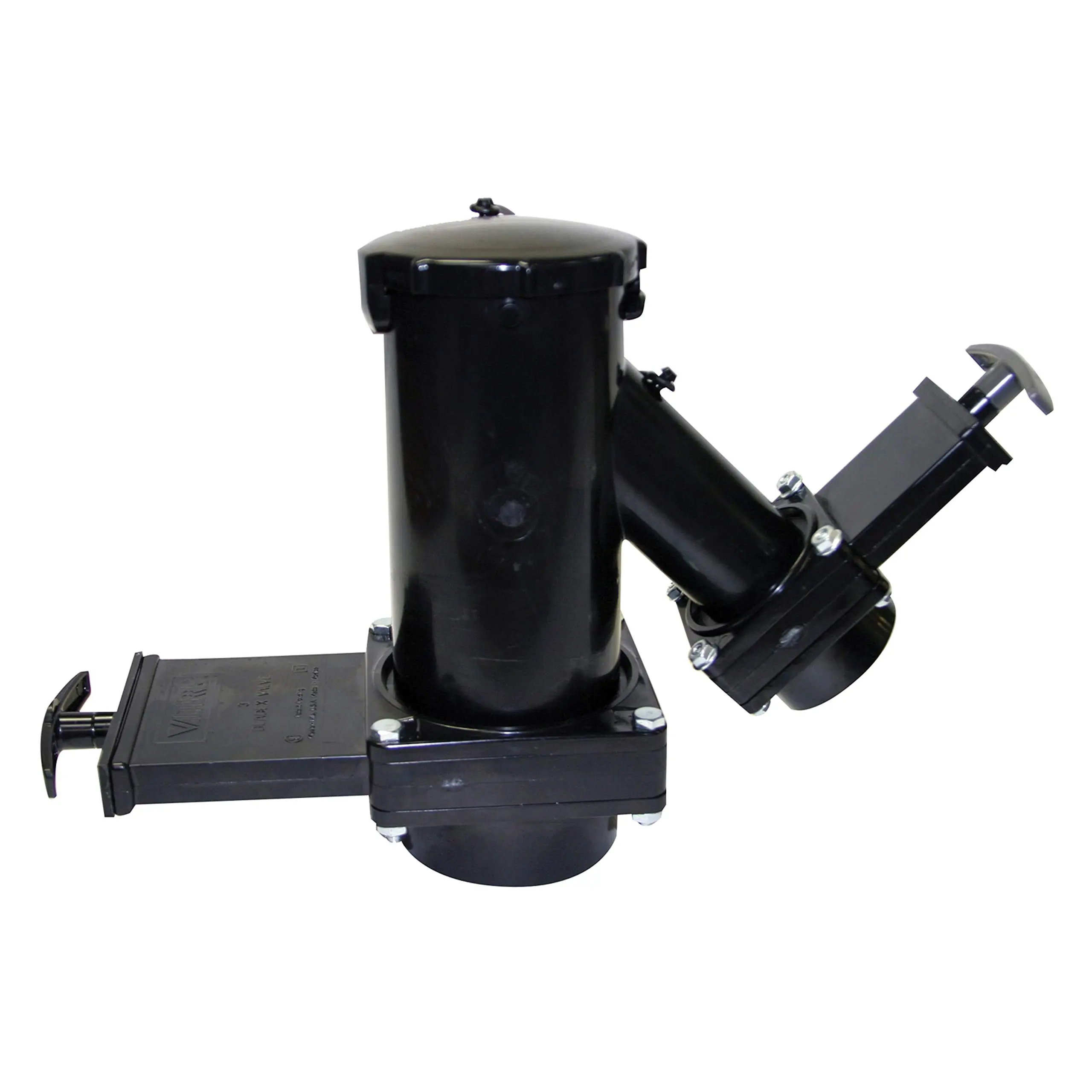 Valterra TR38 Wye Rotating Valve - 3" Hub x 1-1/2" Hub x 3" Bayonet Cap, Black