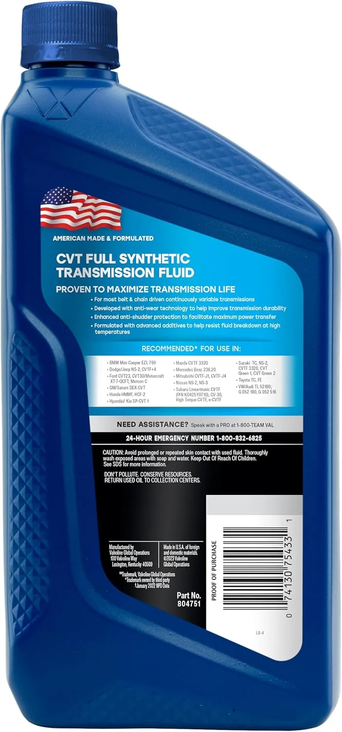 Valvoline CVT Full Synthetic Continuously Variable Transmission Fluid
