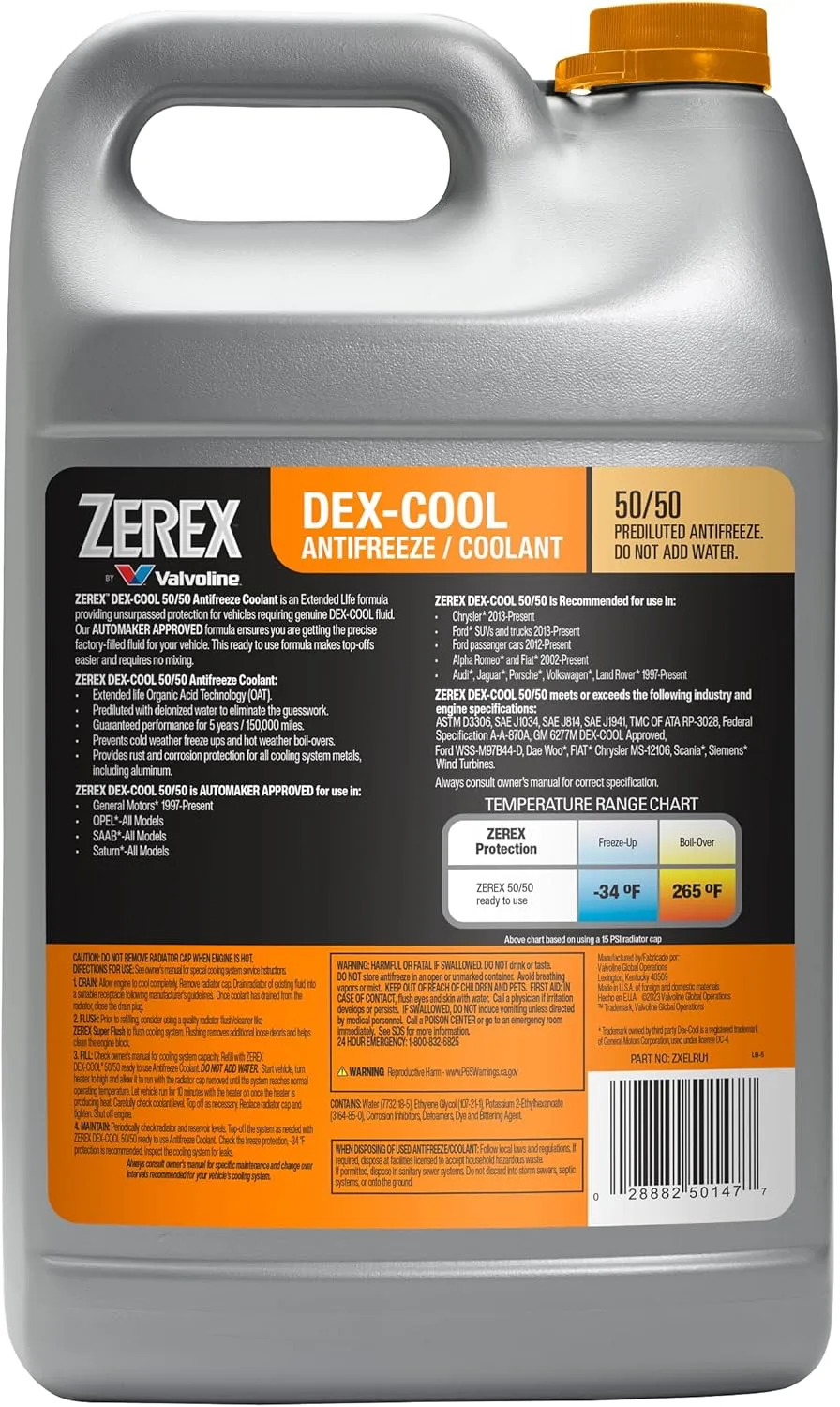 Zerex Dex-Cool 50/50 Ready-to-Use Antifreeze Coolant 1 Gallon