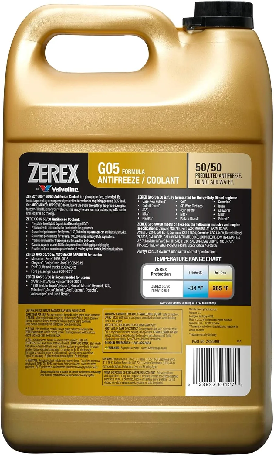 Zerex G05 Phosphate Free 50/50 Ready-to-Use Antifreeze/Coolant 1 GA