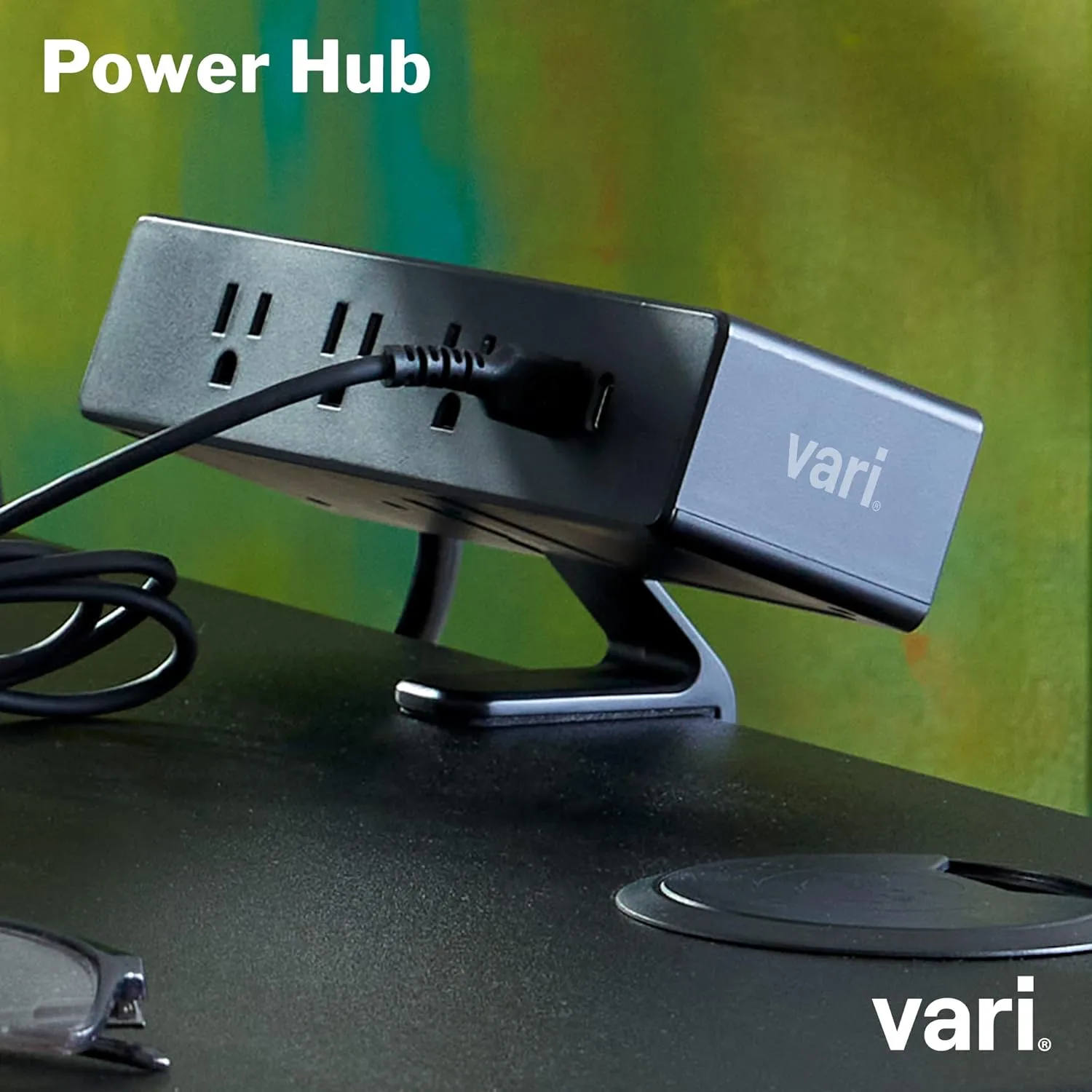 Vari Power Hub - Desk Mount Power Charging Station with Multiple Outlets - 5 AC Outlets, 2 USB Ports