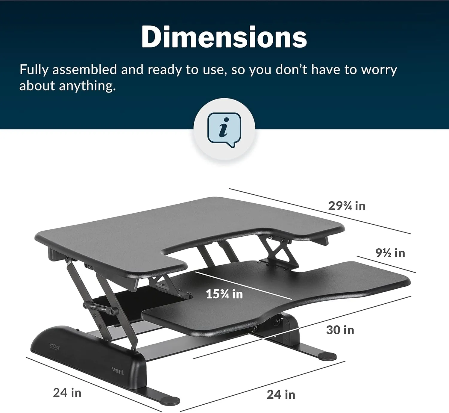 Vari VariDesk Pro Plus 30 Height Adjustable Standing Desk Converter for Home Office