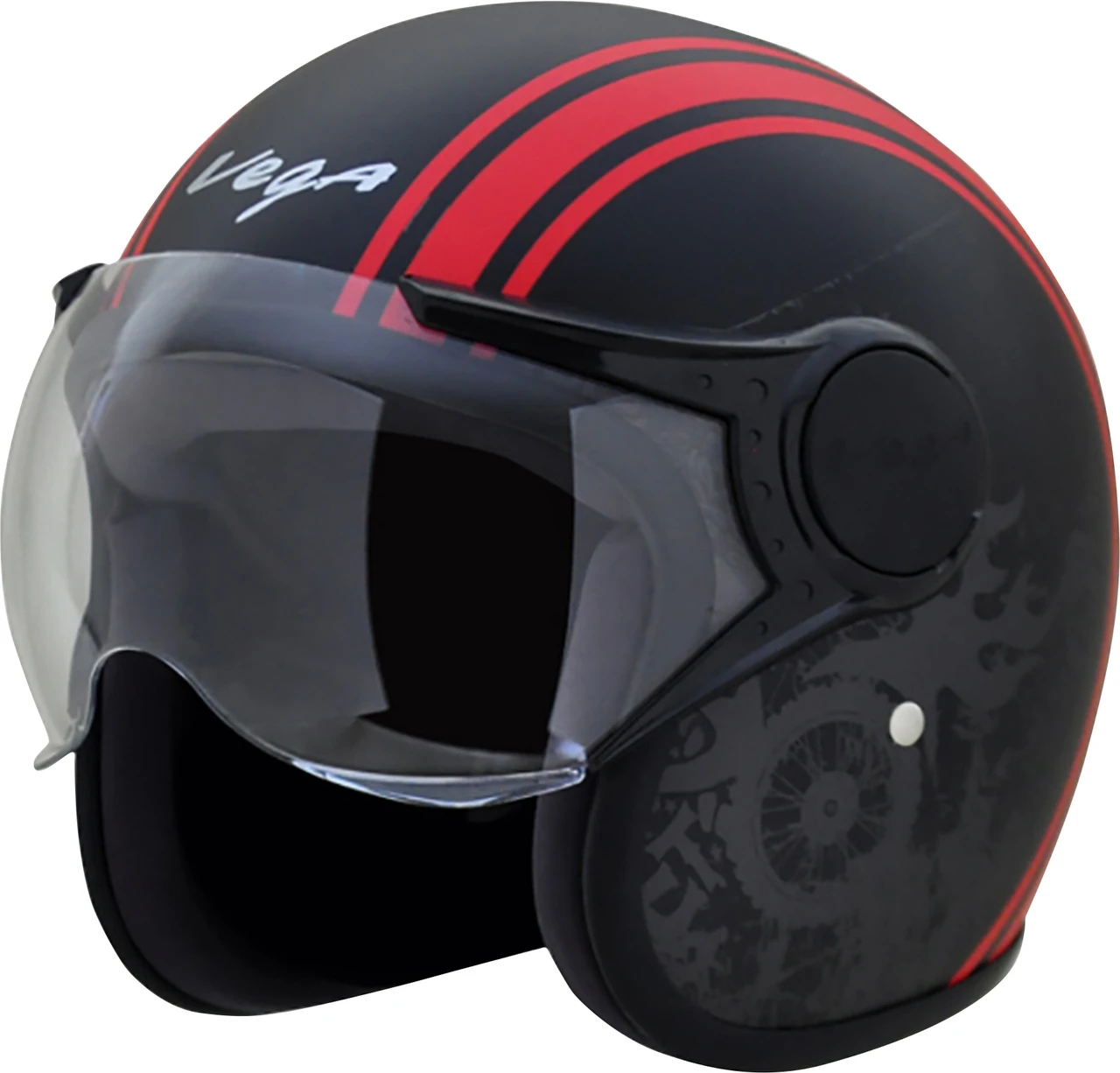VEGA JET W/VISOR OLD SCHOOL DULL BLACK RED C/V (L) VEGA JET W/VISOR OLD SCHOOL DULL BLACK RED C/V (L)