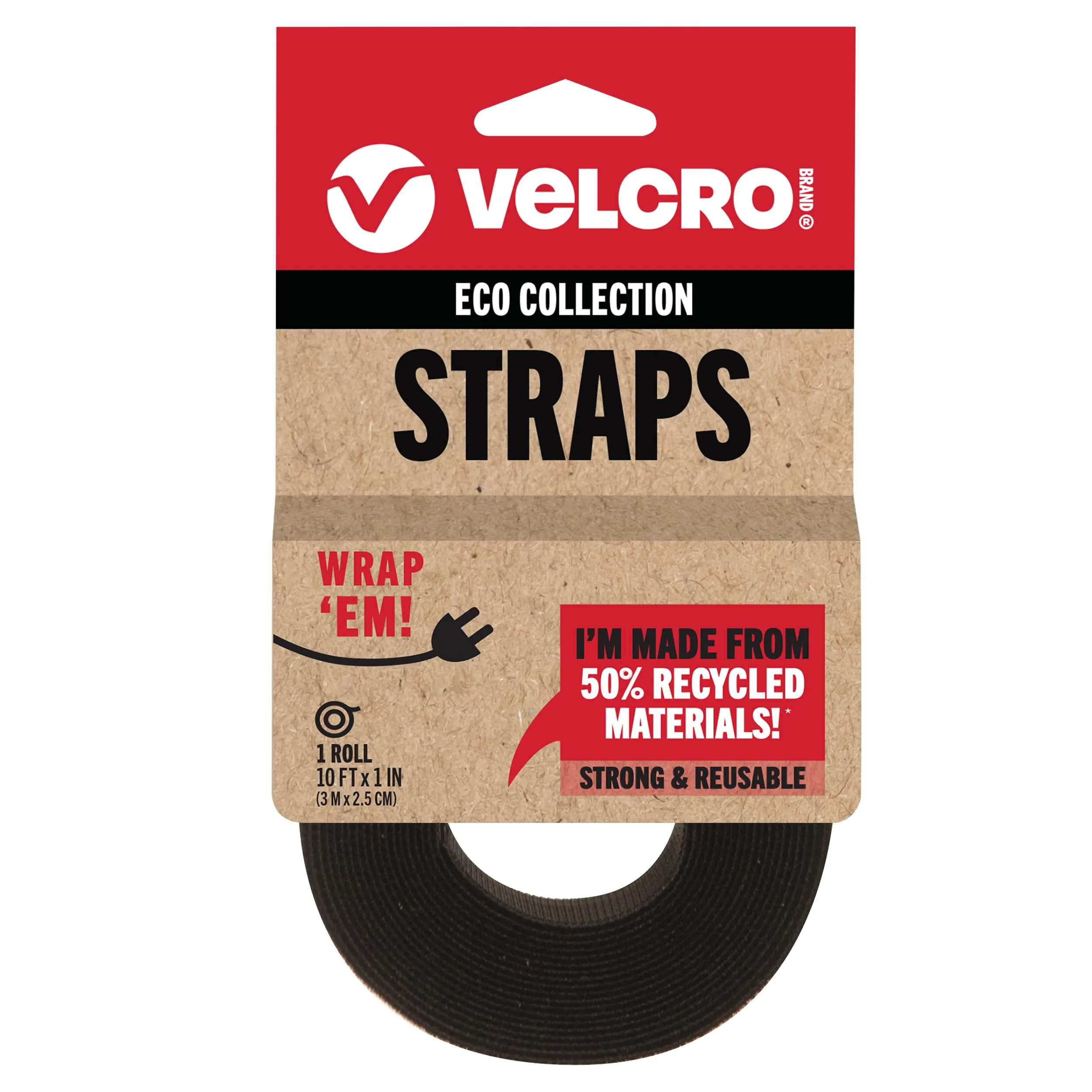 VELCRO Brand ECO Cut-to-Length Cable Strap, 1in x 10ft, Black