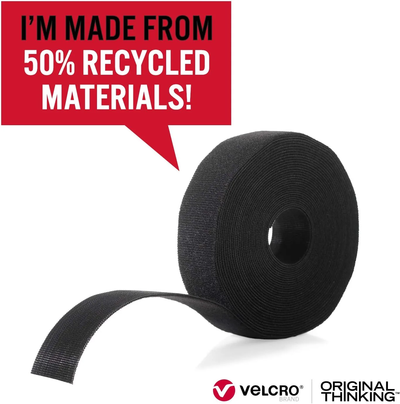 VELCRO Brand ECO Cut-to-Length Cable Strap, 1in x 10ft, Black